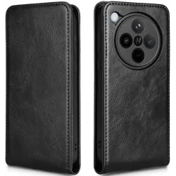 Coque portefeuille Phonesta Leather Vertical Flip pour Oppo Find X8 Pro - Noir