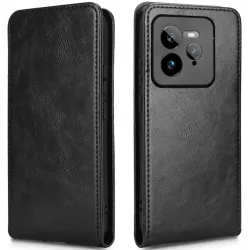 Coque portefeuille Phonesta Leather Vertical Flip pour Realme GT 7 Pro - Noir