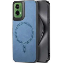 Coque arrière Phonesta Retro Vegan Leather MagSafe pour Motorola Moto G35 - Bleu