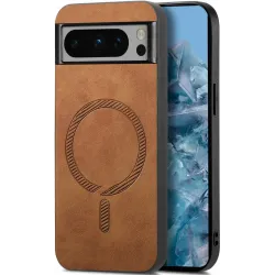 Coque arrière Phonesta Retro Vegan Leather MagSafe pour Google Pixel 9 Pro XL - Marron