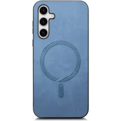 Coque arrière Phonesta Retro Vegan Leather MagSafe pour Samsung Galaxy S25/S24 - Bleu