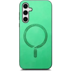 Coque arrière Phonesta Retro Vegan Leather MagSafe pour Samsung Galaxy S25/S24 - Vert