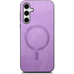 Coque arrière Phonesta Retro Vegan Leather MagSafe pour Samsung Galaxy S25/S24 - Violet