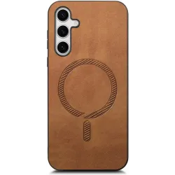 Coque arrière Phonesta Retro Vegan Leather MagSafe pour Samsung Galaxy S25 Plus/S24 Plus - Marron