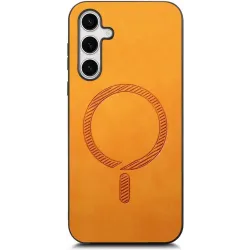 Coque arrière Phonesta Retro Vegan Leather MagSafe pour Samsung Galaxy S25 Plus/S24 Plus - Orange