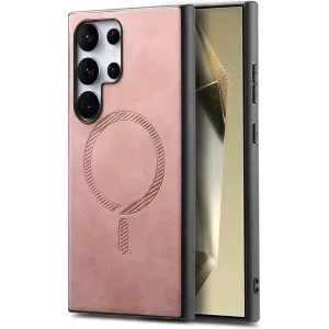 Coque arrière Phonesta Retro Vegan Leather MagSafe pour Samsung Galaxy S25 Ultra - Rose