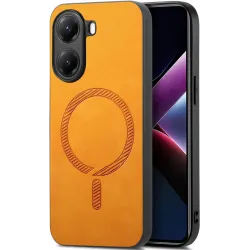 Coque arrière Phonesta Retro Vegan Leather MagSafe pour Xiaomi Poco X7 Pro - Orange