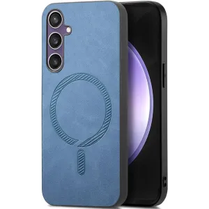Coque arrière Phonesta Retro Vegan Leather MagSafe pour Samsung Galaxy S24 FE - Bleu