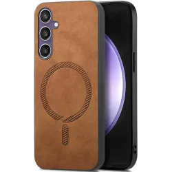 Coque arrière Phonesta Retro Vegan Leather MagSafe pour Samsung Galaxy S24 FE - Marron