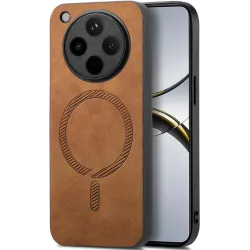 Coque arrière Phonesta Retro Vegan Leather MagSafe pour Oppo Find X8 Pro - Marron