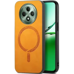 Coque arrière Phonesta Retro Vegan Leather MagSafe pour Oppo Reno12 F/Reno12 FS - Orange