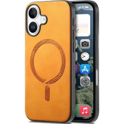 Coque arrière Phonesta Retro Vegan Leather MagSafe pour Apple iPhone 16 - Orange