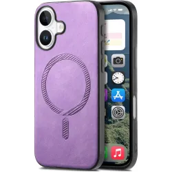Coque arrière Phonesta Retro Vegan Leather MagSafe pour Apple iPhone 16 - Violet