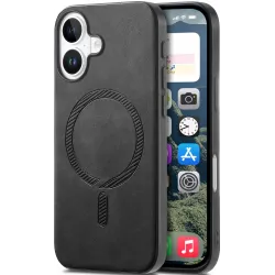 Coque arrière Phonesta Retro Vegan Leather MagSafe pour Apple iPhone 16 - Noir