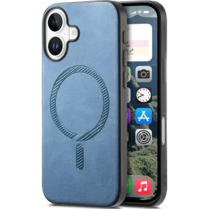 Coque arrière Phonesta Retro Vegan Leather MagSafe pour Apple iPhone 16 Plus - Bleu