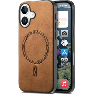 Coque arrière Phonesta Retro Vegan Leather MagSafe pour Apple iPhone 16 Plus - Marron