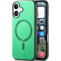 Coque arrière Phonesta Retro Vegan Leather MagSafe pour Apple iPhone 16 Plus - Vert