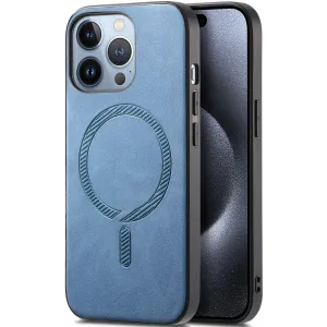 Coque arrière Phonesta Retro Vegan Leather MagSafe pour Apple iPhone 16 Pro - Bleu