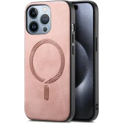 Coque arrière Phonesta Retro Vegan Leather MagSafe pour Apple iPhone 16 Pro - Rose