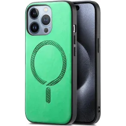 Coque arrière Phonesta Retro Vegan Leather MagSafe pour Apple iPhone 16 Pro Max - Vert