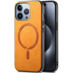 Coque arrière Phonesta Retro Vegan Leather MagSafe pour Apple iPhone 16 Pro Max - Orange