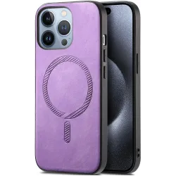 Coque arrière Phonesta Retro Vegan Leather MagSafe pour Apple iPhone 16 Pro Max - Violet