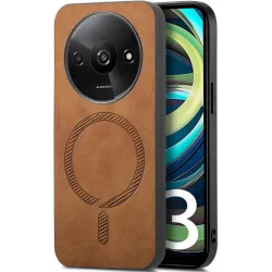 Coque arrière Phonesta Retro Vegan Leather MagSafe pour Xiaomi Redmi A3 - Marron