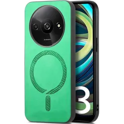 Coque arrière Phonesta Retro Vegan Leather MagSafe pour Xiaomi Redmi A3 - Vert