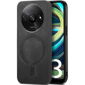 Coque arrière Phonesta Retro Vegan Leather MagSafe pour Xiaomi Redmi A3 - Noir