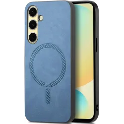 Coque arrière Phonesta Retro Vegan Leather MagSafe pour Samsung Galaxy A36/A56 - Bleu