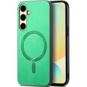 Coque arrière Phonesta Retro Vegan Leather MagSafe pour Samsung Galaxy A36/A56 - Vert
