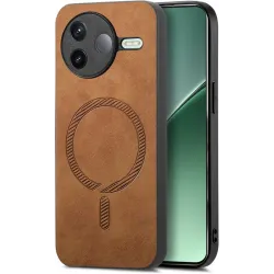 Coque arrière Phonesta Retro Vegan Leather MagSafe pour Xiaomi Poco F7 Pro - Marron