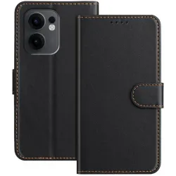 Coque portefeuille Phonesta Smooth Skin pour Oppo Reno13 F 4G/5G / Reno13 FS 5G - Noir