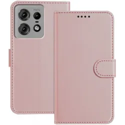 Coque portefeuille Phonesta Smooth Skin pour Motorola Edge 50 Pro - Or rose