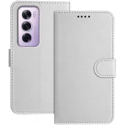 Coque portefeuille Phonesta Smooth Skin pour Oppo Reno12 Pro - Argent