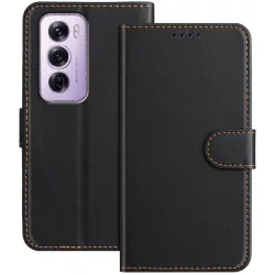 Coque portefeuille Phonesta Smooth Skin pour Oppo Reno12 Pro - Noir