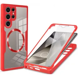 Coque intégrale Phonesta Slim Protect 360 protecteur d'écran et MagSafe pour Samsung Galaxy S24 Ultra - Rouge