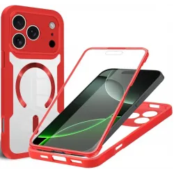 Coque intégrale Phonesta Slim Protect 360 protecteur d'écran et MagSafe pour Apple iPhone 17 Pro Max - Rouge
