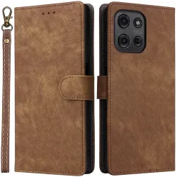 Coque portefeuille Phonesta Vintage Skin pour Motorola Moto G75 - Marron