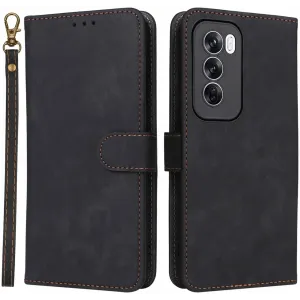 Coque portefeuille Phonesta Vintage Skin pour Oppo Reno12 Pro - Noir