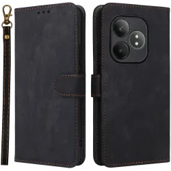 Coque portefeuille Phonesta Vintage Skin pour Realme GT 6 - Noir