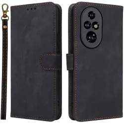 Coque portefeuille Phonesta Vintage Skin pour HONOR 200 Pro - Noir