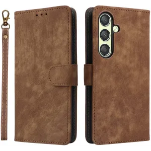 Coque portefeuille Phonesta Vintage Skin pour Samsung Galaxy S25 Plus - Marron