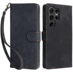 Coque portefeuille Phonesta Vintage Skin pour Samsung Galaxy S24 Ultra - Noir