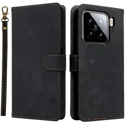 Coque portefeuille Phonesta Vintage Skin pour Xiaomi 15 - Noir
