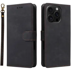 Coque portefeuille Phonesta Vintage Skin pour Apple iPhone 16 Pro - Noir