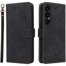 Coque portefeuille Phonesta Vintage Skin pour Sony Xperia 1 VII - Noir