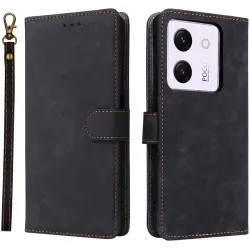 Coque portefeuille Phonesta Vintage Skin pour Xiaomi Poco M7 Pro - Noir