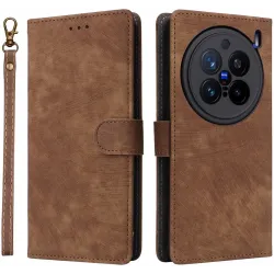 Coque portefeuille Phonesta Vintage Skin pour Vivo X200 Pro - Marron