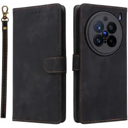 Coque portefeuille Phonesta Vintage Skin pour Vivo X200 Pro - Noir